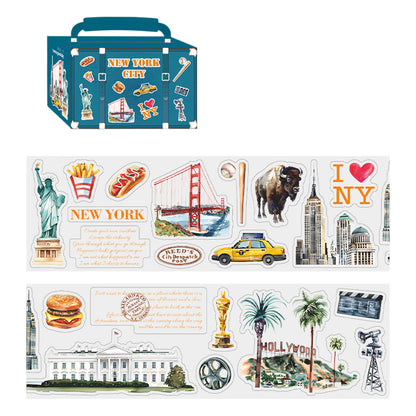 Hand-Drawn Style City Travel Waterproof PET Washi Tape