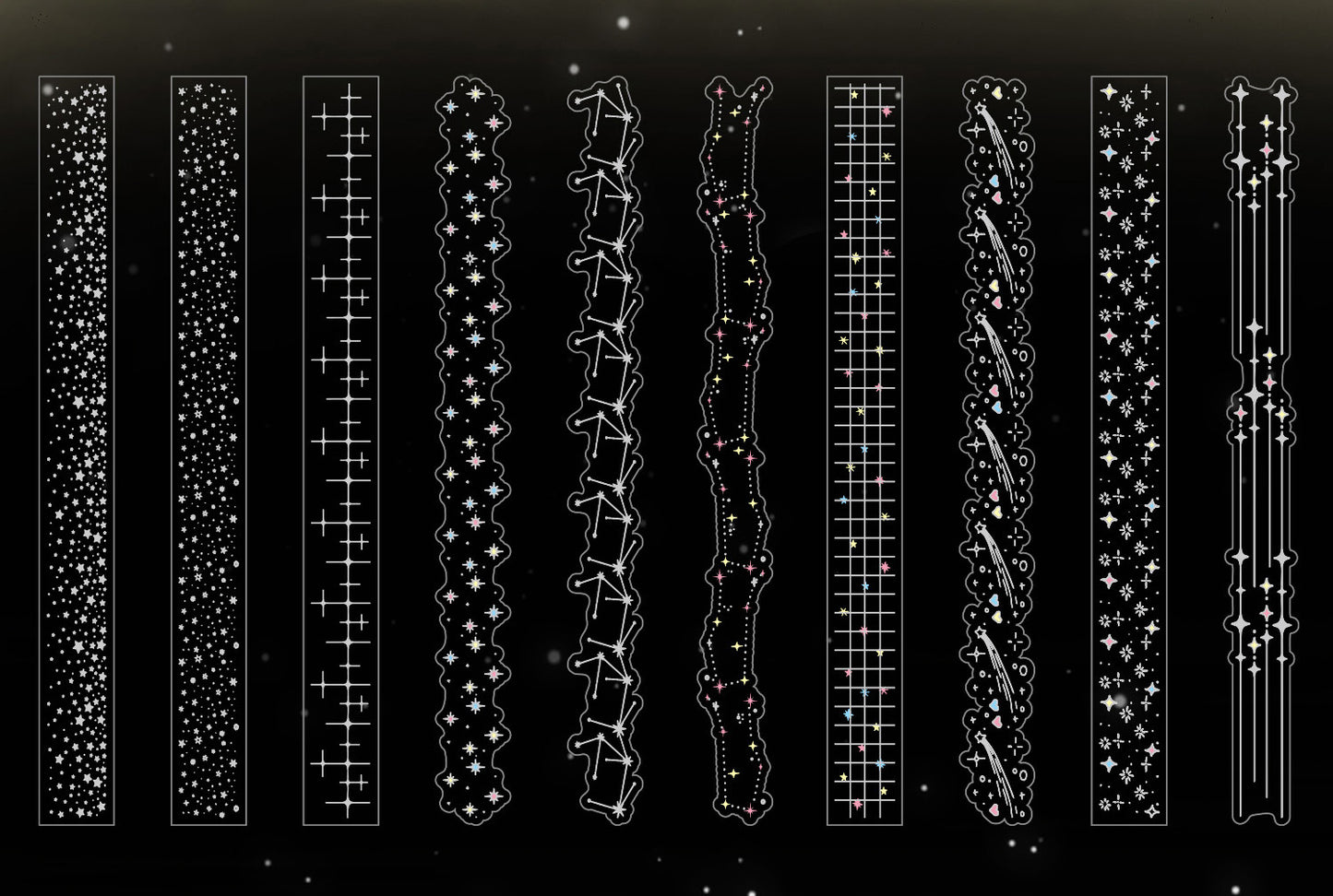 20pcs Laser Silver Stamping Starlight Long Strip Waterproof PET Stickers