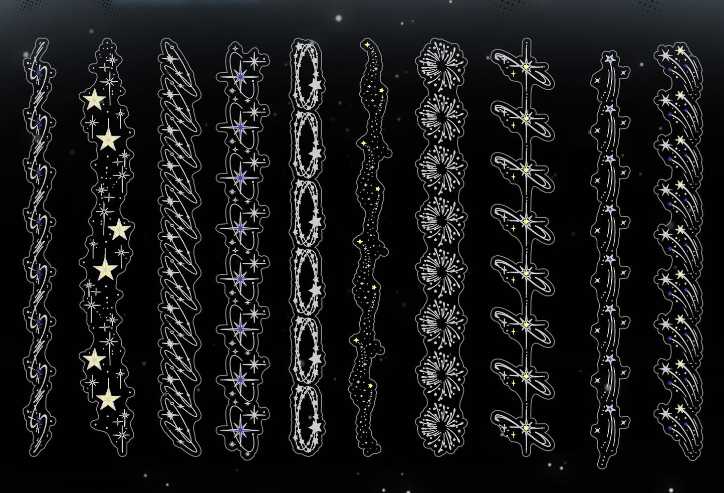 20pcs Laser Silver Stamping Starlight Long Strip Waterproof PET Stickers