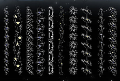 20pcs Laser Silver Stamping Starlight Long Strip Waterproof PET Stickers