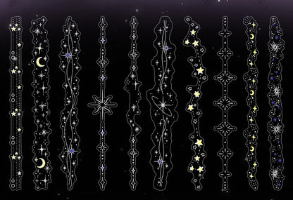 20pcs Laser Silver Stamping Starlight Long Strip Waterproof PET Stickers