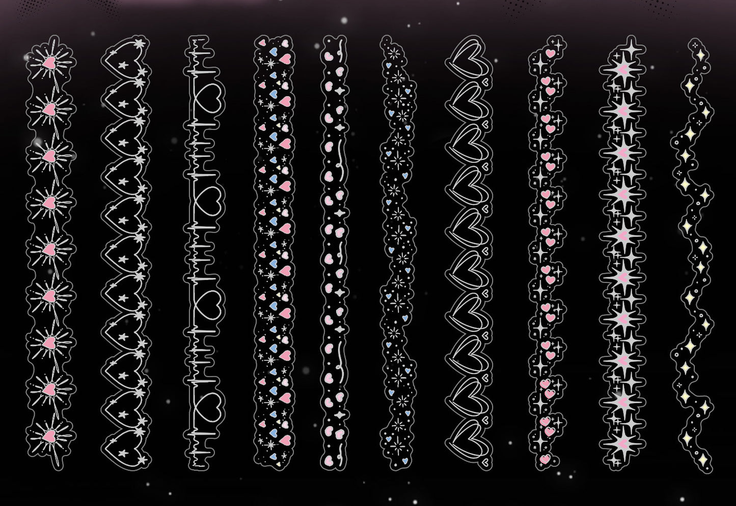 20pcs Laser Silver Stamping Starlight Long Strip Waterproof PET Stickers